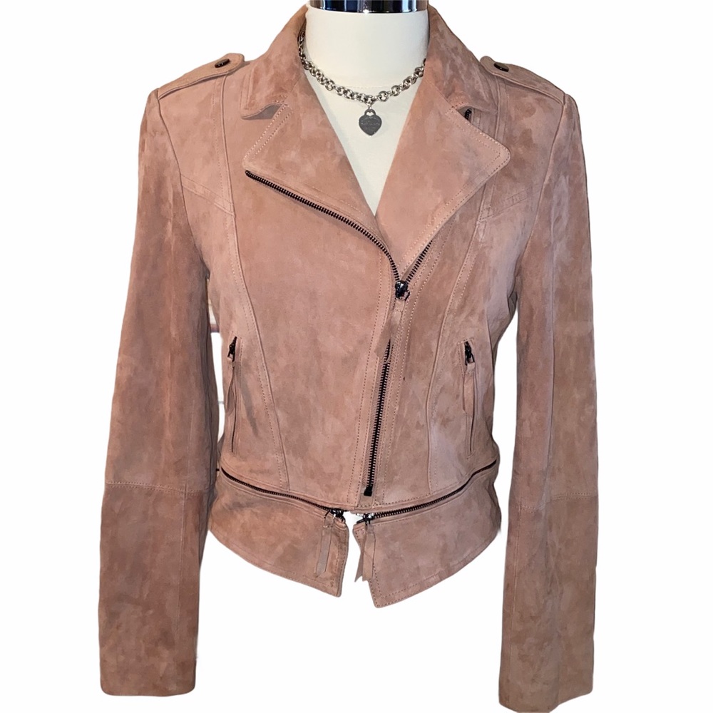 🚫SOLD🚫 White House Black Market Genuine Leather Suede Blush Moto Jacket - Picture 8 of 16